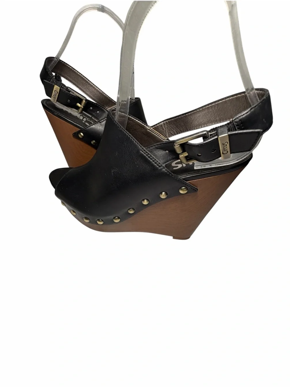 Circus by Sam Edelman Black Vegan Leather Studded Wedge Sandals Sz 8.5